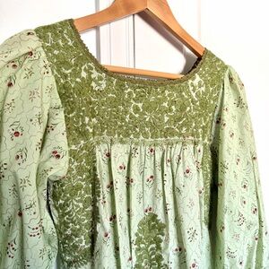 MI GOLONDRINA Catalina Mini Dress Embroidered Floral Green Print Size XS